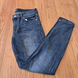 Express Dark Blue Legging Mid Rise Jeans Denim Skinny Slight Distressed 6S